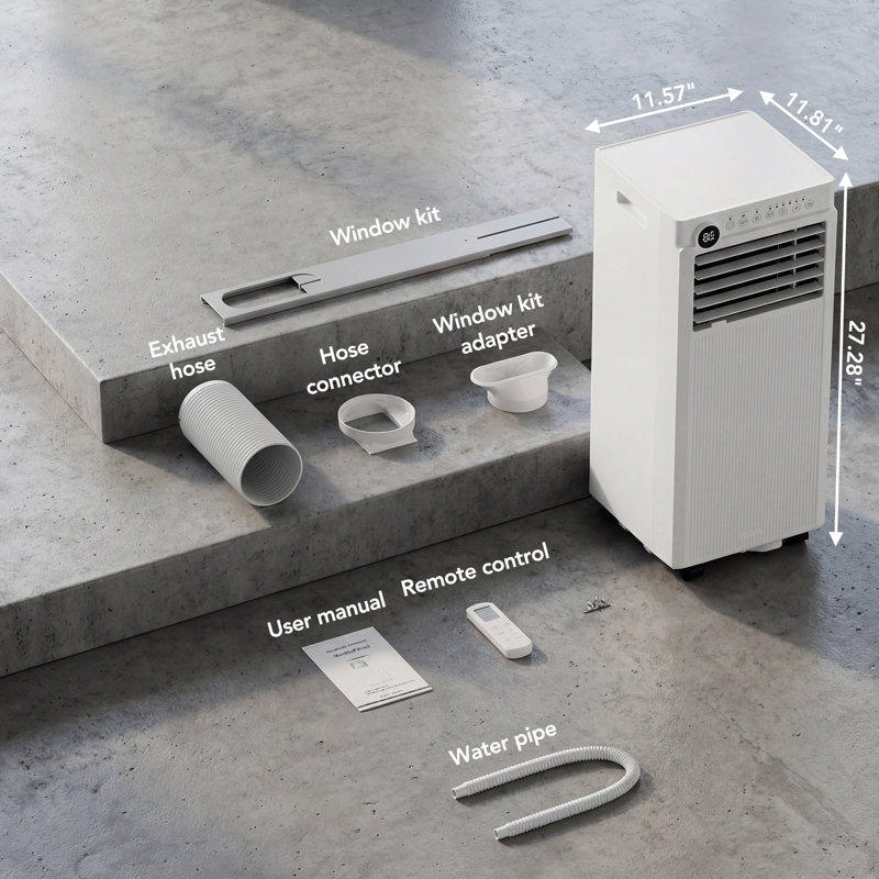 Climatiseur portatif 8-en-1 8000 Btu - Refroidissement sans drainage, ventilateur, déshumidificateur, mode veille, minuterie 24H, télécommande et ensembles de fenêtre inclus