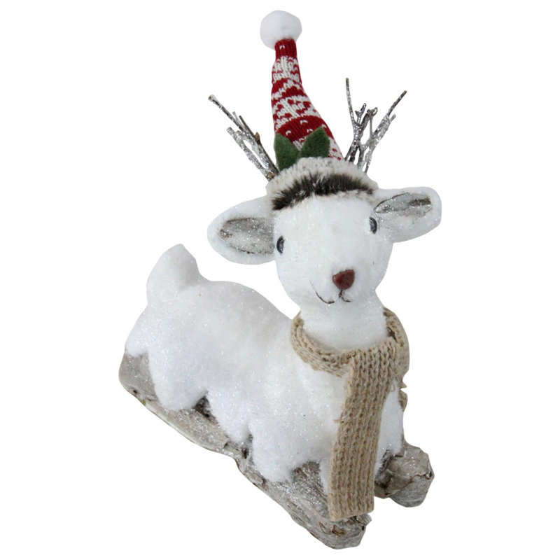 Décoration de Noël renne assis 9 po blanc et brun
