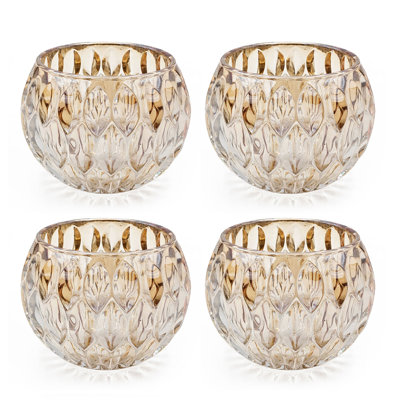 Shiny Light Amber Oval Cutout Text Glass, Set Of 4, Perfect For Adding Elegance And Style To Any Table Setting