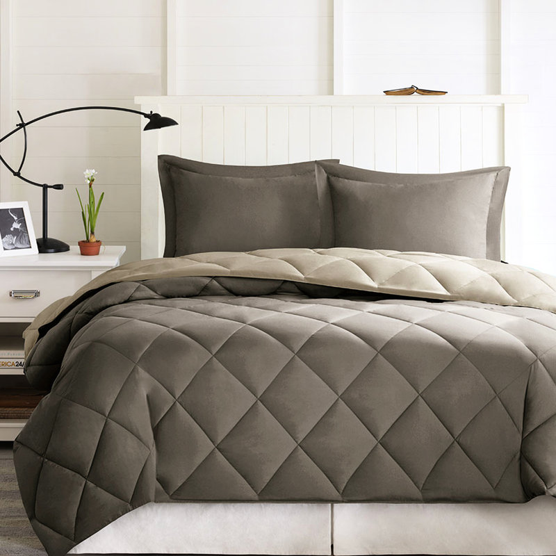 Édredon en duvet synthétique 3M avec 2 taies décoratives élégantes, Édredon simple + 2 taies décoratives, Brun / Sable
