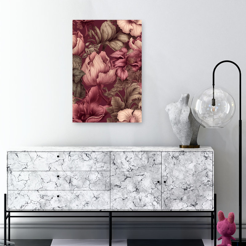 Art mural rétro fleur botanique foncé classique, 36" H x 24" W