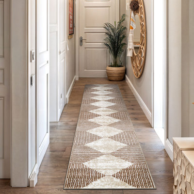 Beige Brown Geometric Stripe Area Rug