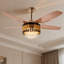 Ventilateur de plafond moderne en cristal doré de style européen et américain de 52 pouces | Télécommande à six vitesses de réglage + source de lumière DEL tricolore | Lampe de ventilateur avant et arrière silencieuse