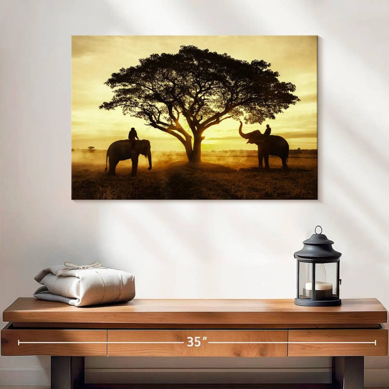 Silhouette d'un couple d'éléphants Brampt, H 16 po x l 24 po