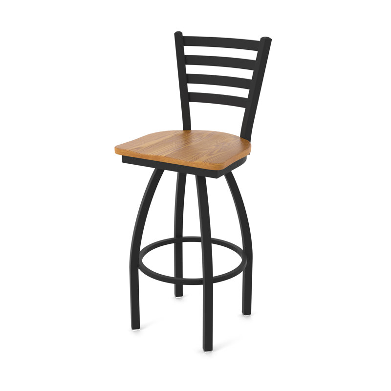 Tabouret pivotant Jackie, Bois - Chêne moyen, Noir froissé, Tabouret de bar (assise de 30 po de hauteur)