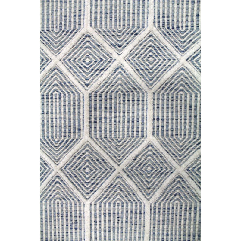 Goldthwait Wool Geometric Area Rug in Ivory/Blue/Light Blue, Rectangle 14' x 20'