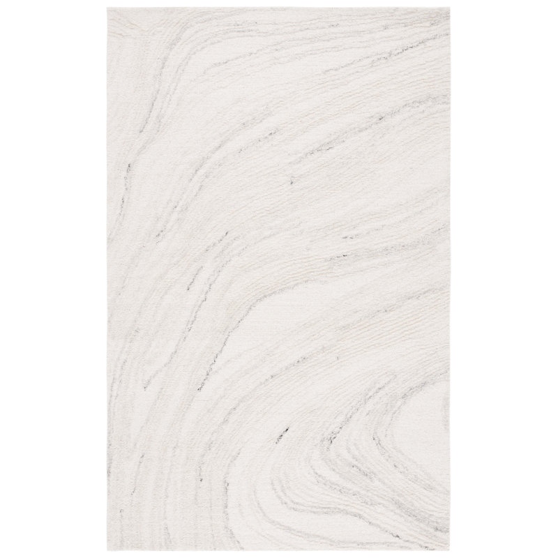 Hitha Ebony Hand Tufted Wool/Cotton Abstract Rug in Ivory/Light Gray, Rectangle 4' x 6'