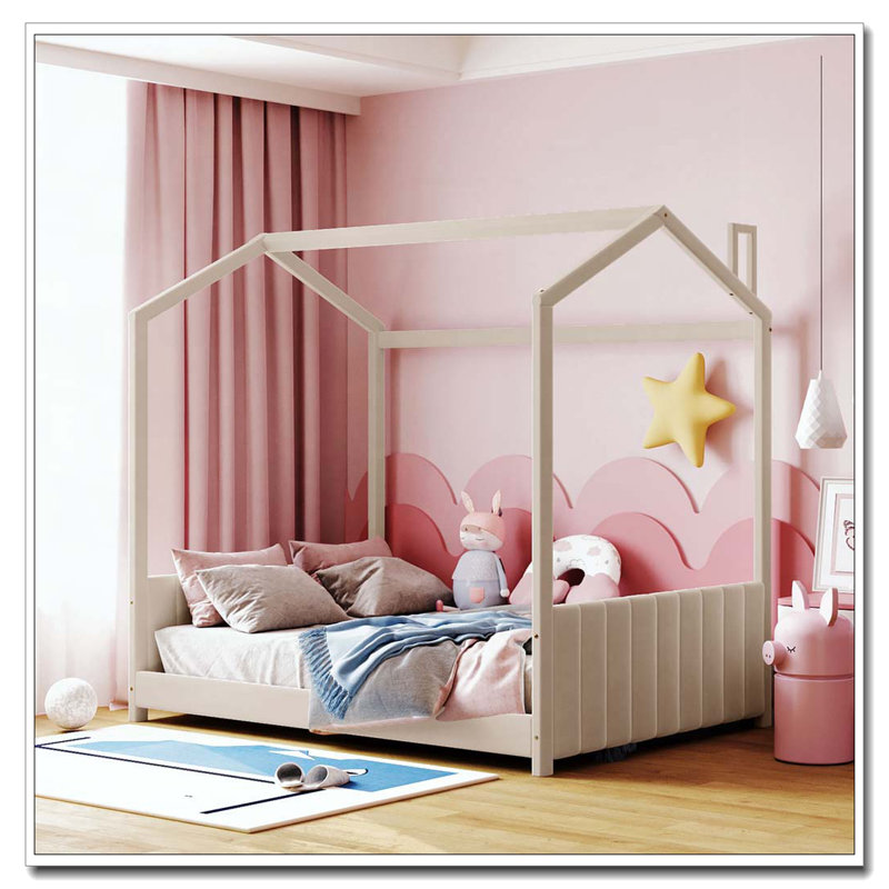 Lit en bois Velvet House, Beige, Complète