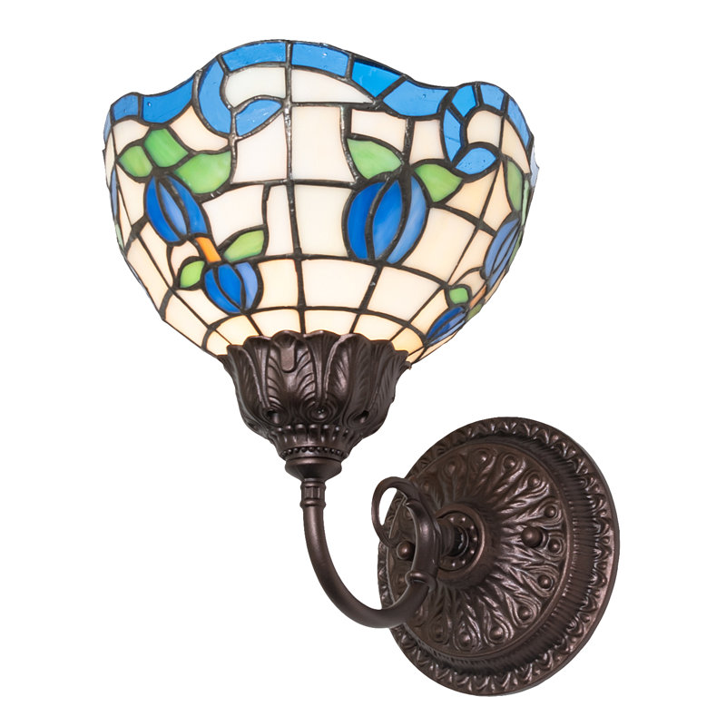 7" Wide Roseborder Wall Sconce, 9" H x 7" W x 9" D, White/Blue/Green/Orange