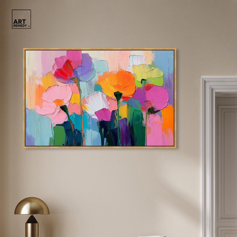 Art, art floral et art abstrait, H 30 po x l 45 po, Cadre doré