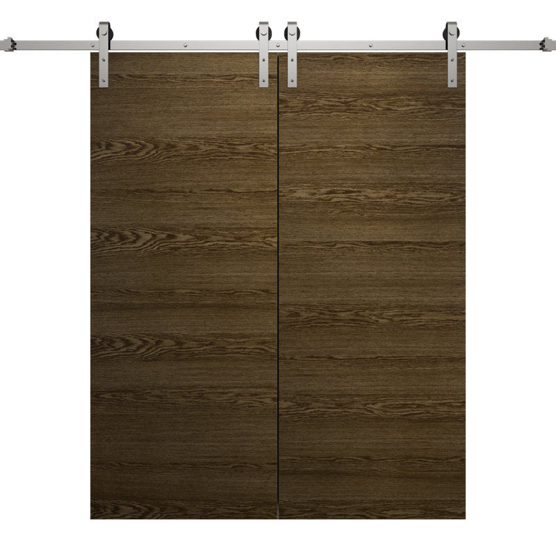 Porte de grange double moderne | Ego 5000 | Ensemble de rail argenté | Portes intérieures solides, Chêne marbré