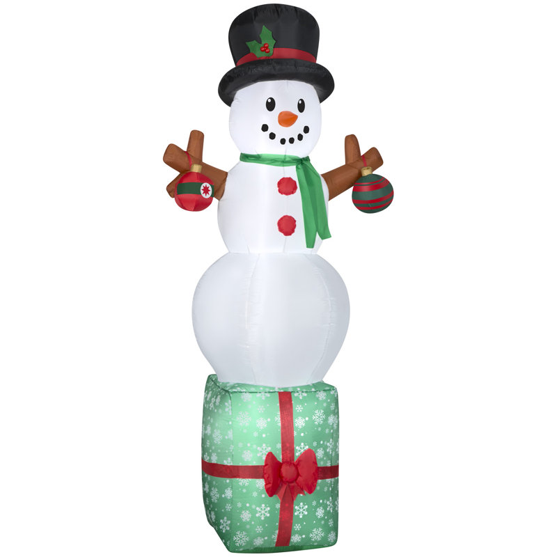 Bonhomme de neige gonflable de Noël sur boîte-cadeau