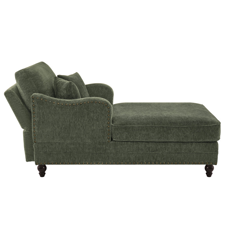 Chaise longue rembourrée avec dossier réglable Aglaea, Chenille vert armée