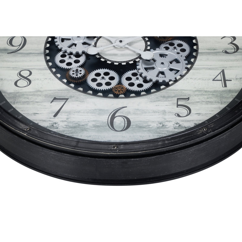 Clocks, 30" Round, Gear Mechanism, Large Oversized, Wall Clock, Brown, Transitional