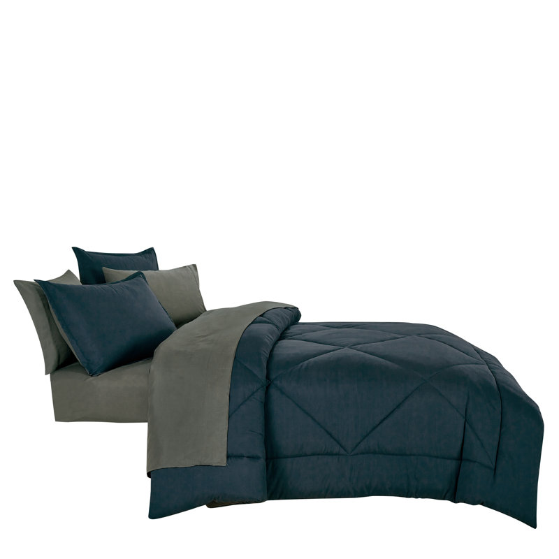 Ensemble d'édredon réversible 7 pièces 7 pièces, Édredon de très grande taille et 6 pièces suppl, Bleu très foncé