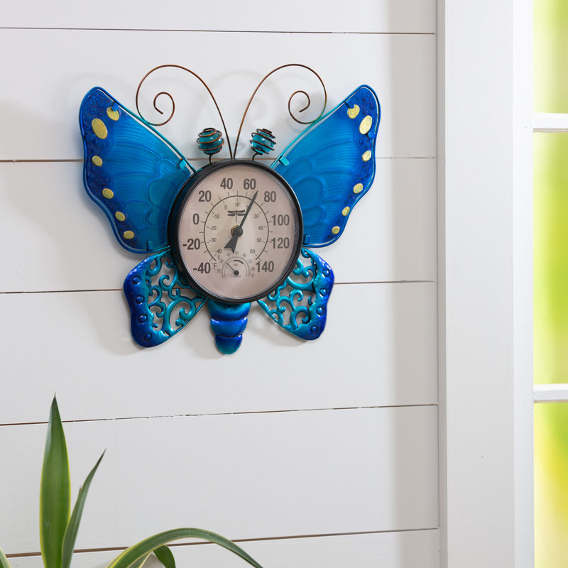 Thermomètre mural intérieur / extérieur Butterfly, Bleu
