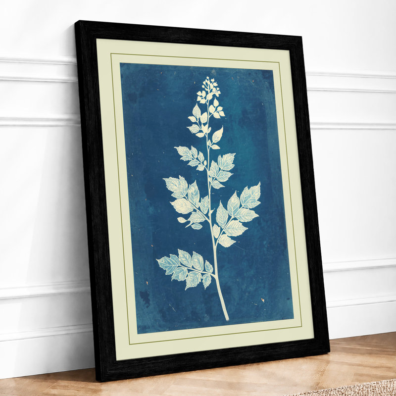 Study in Blue Botanical - Framed Print, A2 - 59.4 x 42.0 cm, Black