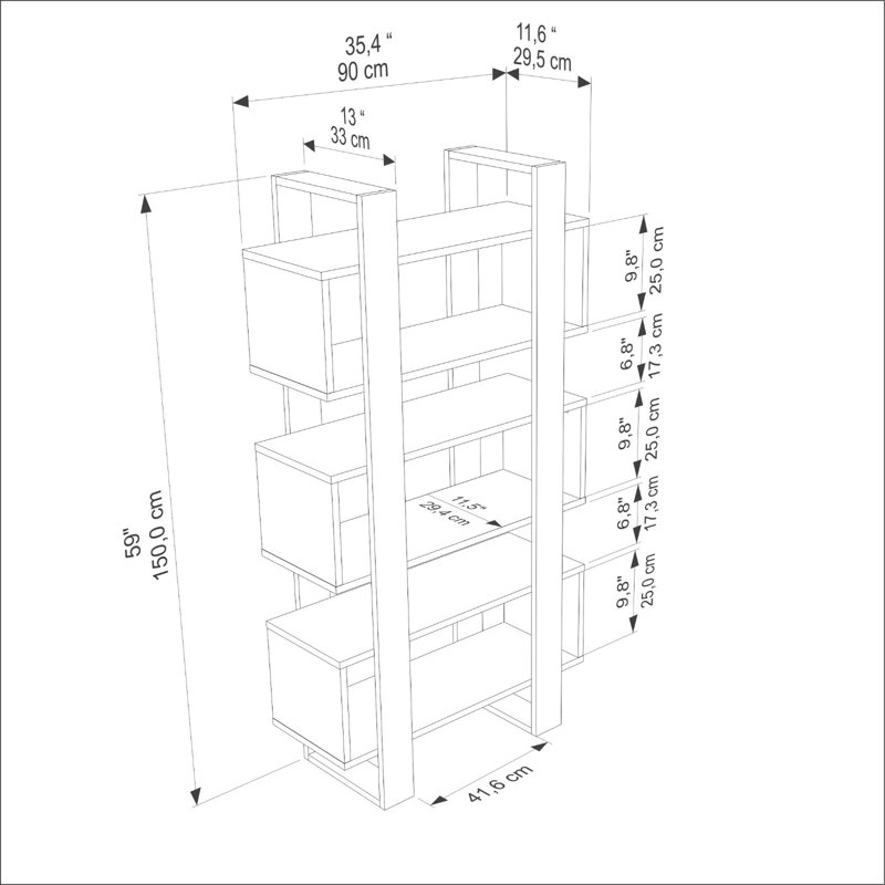 Suaad 150cm H x 80cm W Bookcase, White/Walnut