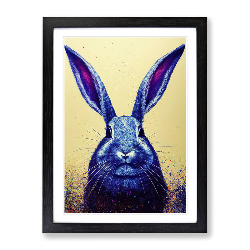 Rabbit Hydrodipped - Single Picture Frame Print, 64cm H x 46cm W x 2cm D, Black