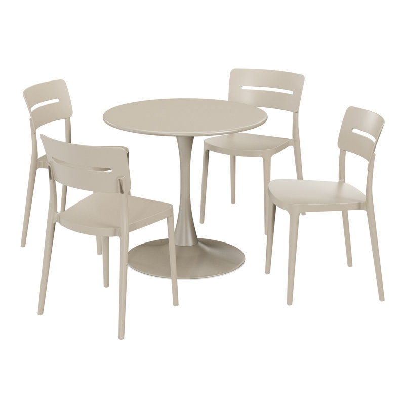 4-Person Outdoor Round Dining Set, 29" H x 31.5" W x 31.5" D, Beige, 4