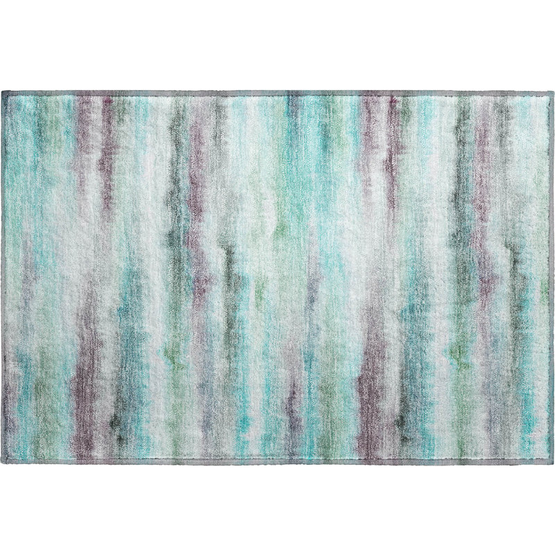Premium Machine Washable Mayfield AMF2098 Striped Rug, 1'8" x 2'6", Teal