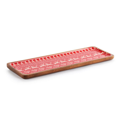 Red Scandi Knit Wood Enamel Tray - 18X5.5In