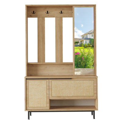 Hall Tree 40.2'' Wide With Mirror And 6 Hooks