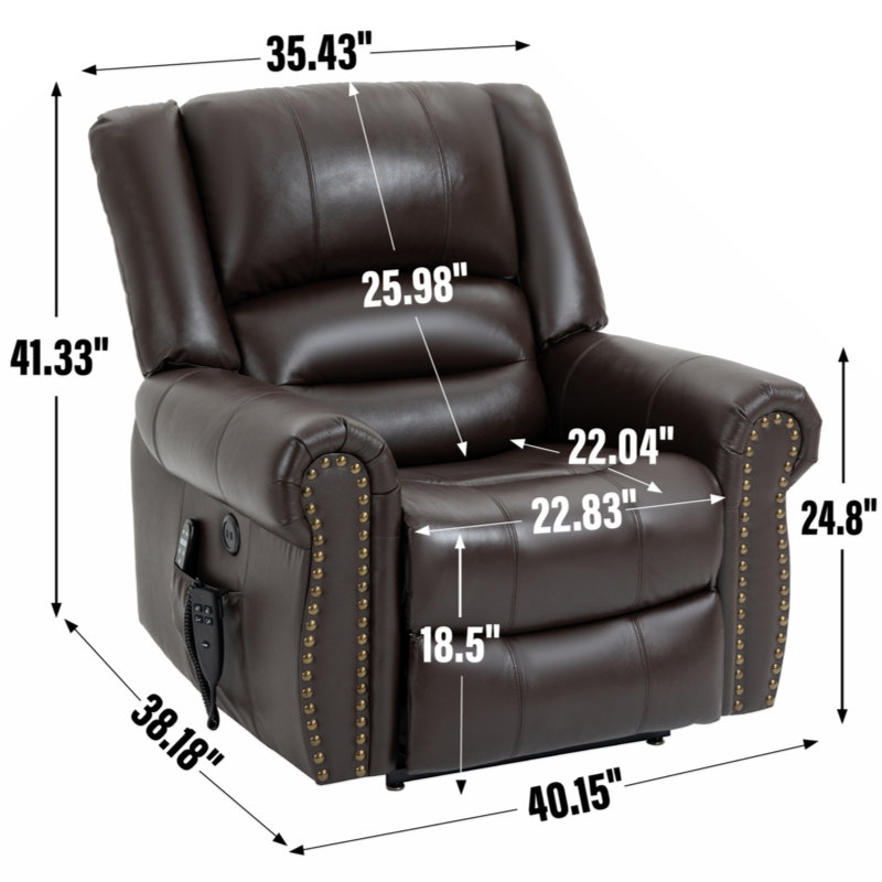 Zulene Faux Leather Lift Assist Recliner, Brown Leather