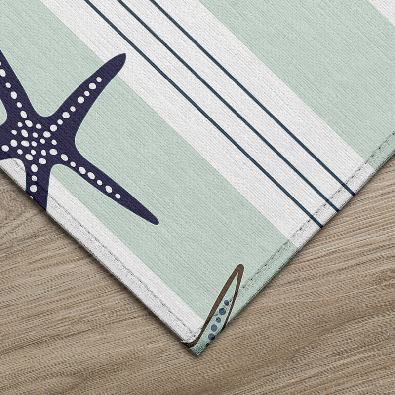 Tapis vert / bleu en polyester tissé à la machine intérieur / extérieur Genata, Rectangle de 10 pi x 14 pi