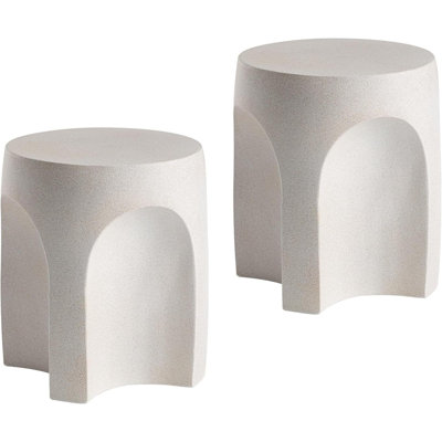 Ensemble de 2 tables d'appoint en béton en forme de tambour, 2 pièces de table d'appoint d'extérieur, tables d'appoint en ciment pour patio, tabouret décoratif de jardin pour plante, tacheté