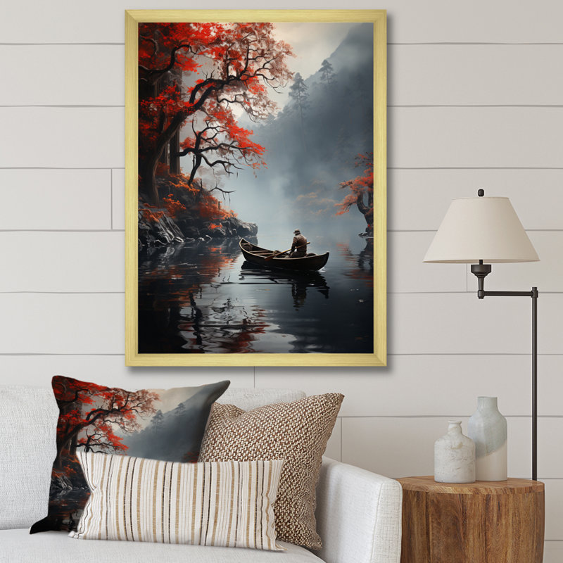 Zayliana pêche au lac Whispering Breeze III - reproduction, H 40 po x l 30 po x P 1,5 po, Encadrement doré