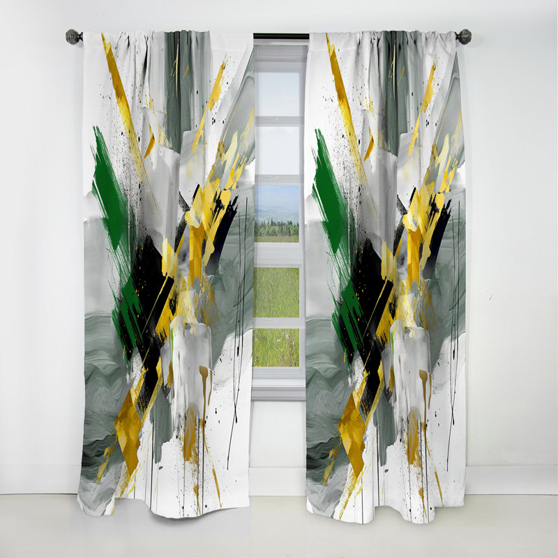 Rideau abstrait en velours jaune et vert Abstracted Perspectives IV - 1 panneaux, L 52 po x L 63 po