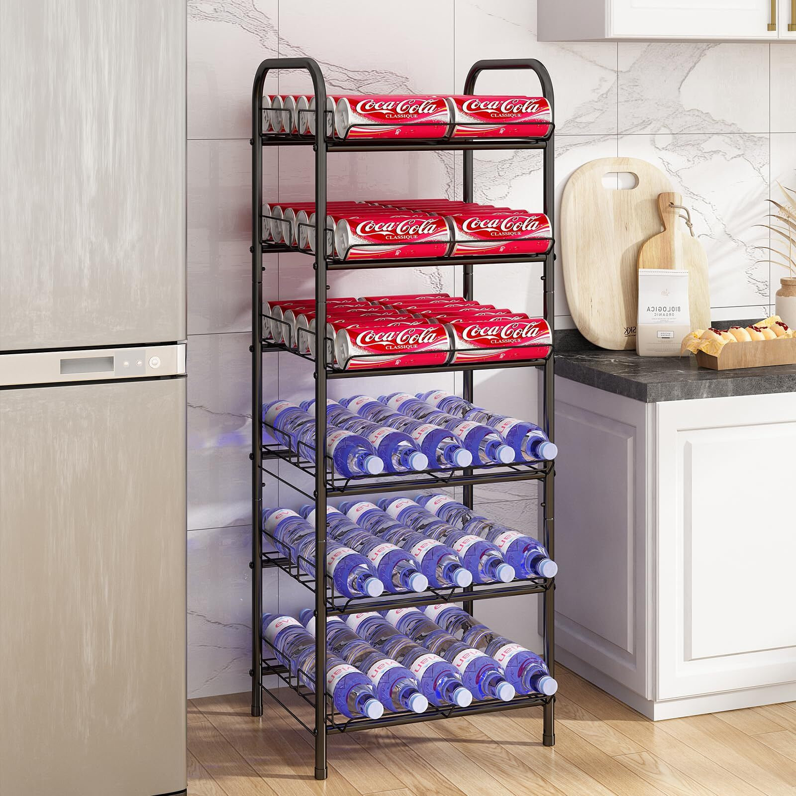 Rebrilliant 6 Tier Water Bottle Storage Rack,Metal Beverage Can Rack ...
