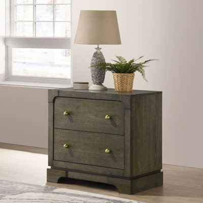 2 Drawers Wooden Nightstand With Brass Knobs In Dark Cocoa