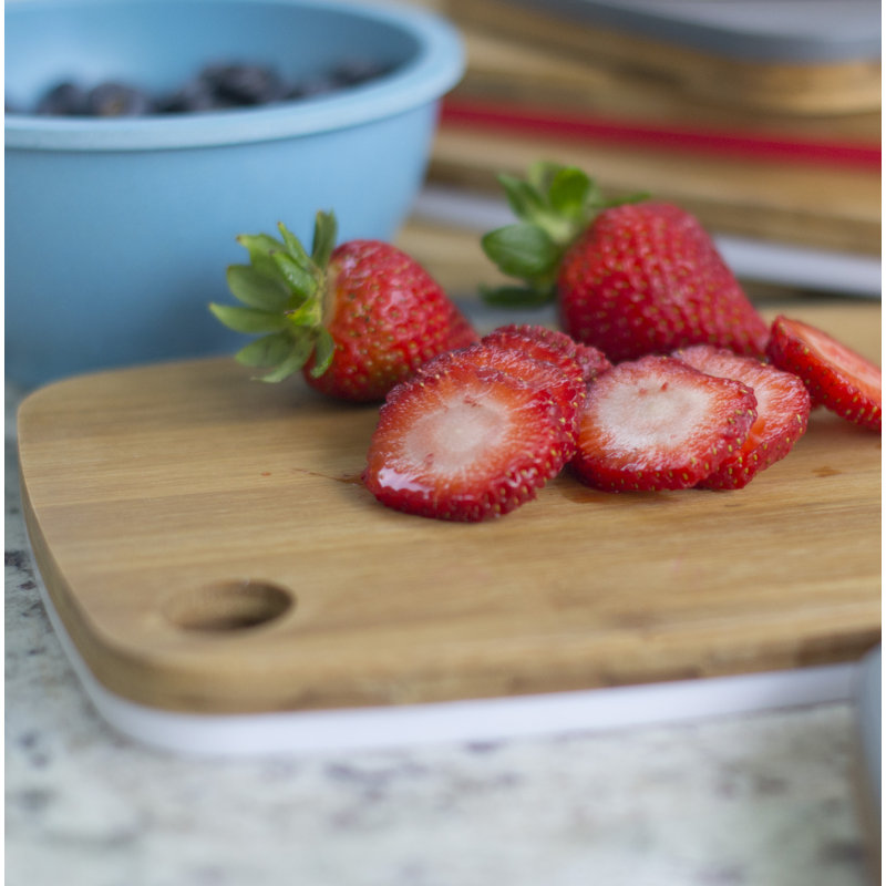 Reversible White and Bamboo Cutting Board with Handle