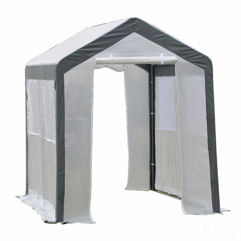8' X 6' X 7' Walk-In Greenhouse, Outdoor Garden Warm Hot House With 4 Roll-Up Windows, 2 Zippered Doors And Weather Cover