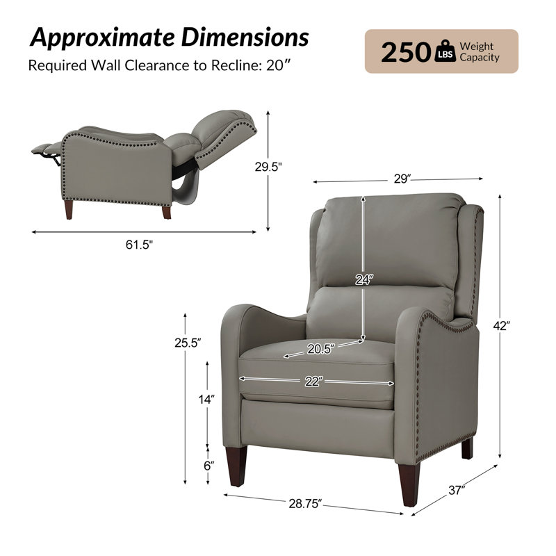 Fauteuil inclinable manuel en cuir véritable de 28,75 po de large Neliyah (ensemble de 2), Colombe