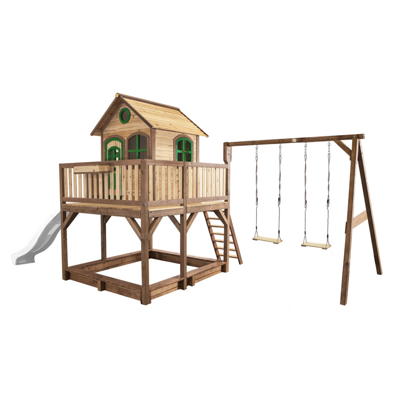 AXI 613cm W x 277cm D Outdoor Hemlock Wood Playhouse, Brown/Green/White