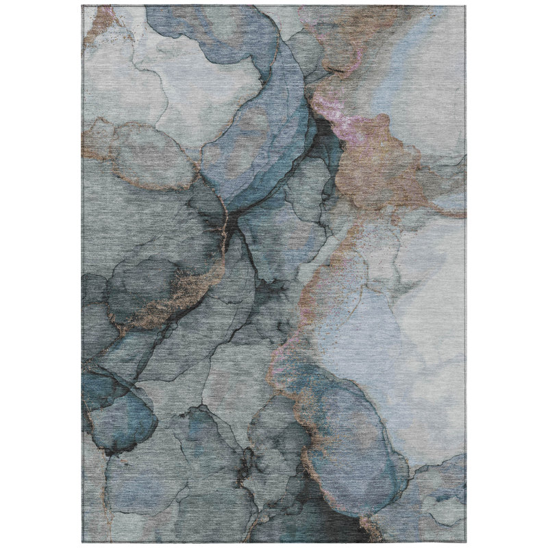 Machine Washable Indoor/Outdoor Chantille ACN2590 Abstract Rug, Blue, 8' x 10'