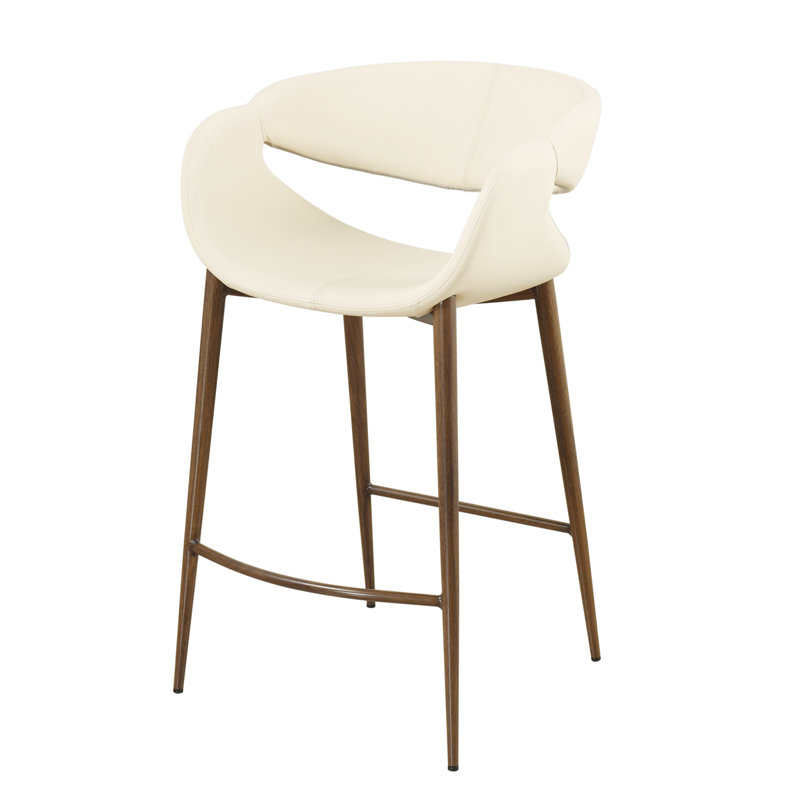 Sandine - Tabouret de comptoir - Pelle double avec pieds en acier noyer, Crème, crème