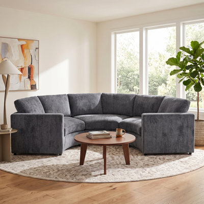 Canapé modulaire incurvé 109,4 po, canapé semi-circulaire en chenille 3 places avec assise profonde et structure en bois de pin massif 109,4 po