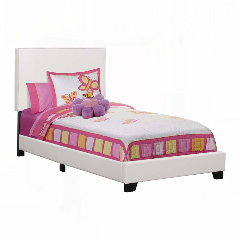 Lit plateforme tapissier en similicuir, Lit simple, Blanc