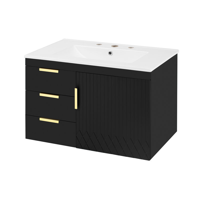 Ensemble d'armoire de salle de bain murale 30 "avec lavabo en céramique, meuble de salle de bain avec porte à fermeture en douceur et tiroirs, meuble-lavabo moderne avec lavabo