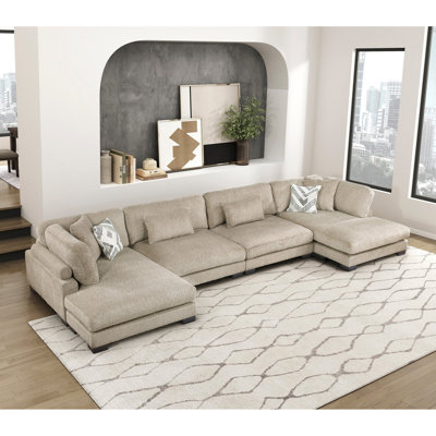 Contemporary Brown 4-Piece Modular Sectional with Chaise Comfortable Pillows Plush Microfiber Upholstery Solid Wood Living Room Furniture