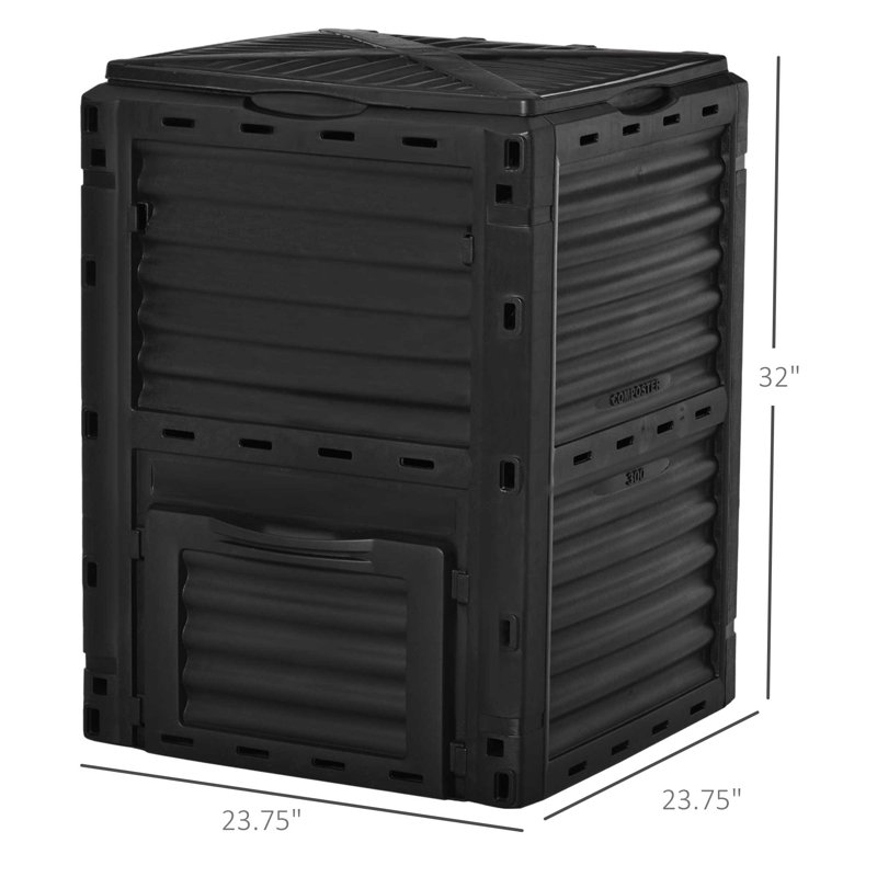 Composteur d'extérieur à grande capacité Outsunny, H 32 po x l 23,8 po x P 23,8 po, Noir