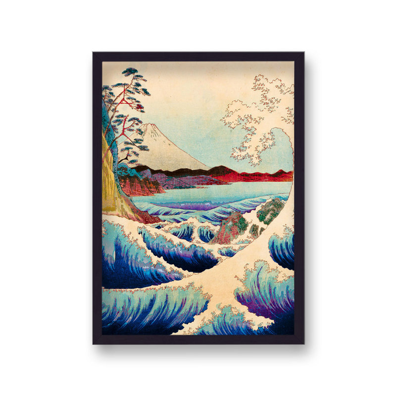 Vintage Traditional Japanese Blue Ocean Waves 1 Piece Single Picture Frame Wall Art