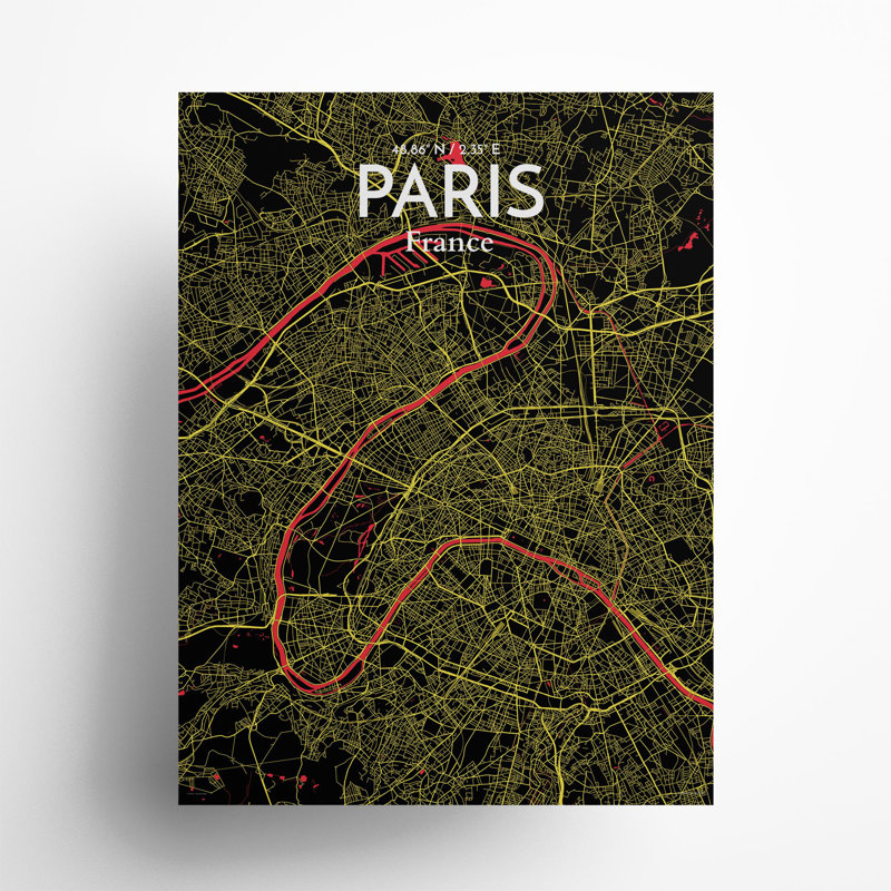 Paris City Map In Contrast - No Frame Print, 24cm H x 18cm W x 0.05cm D