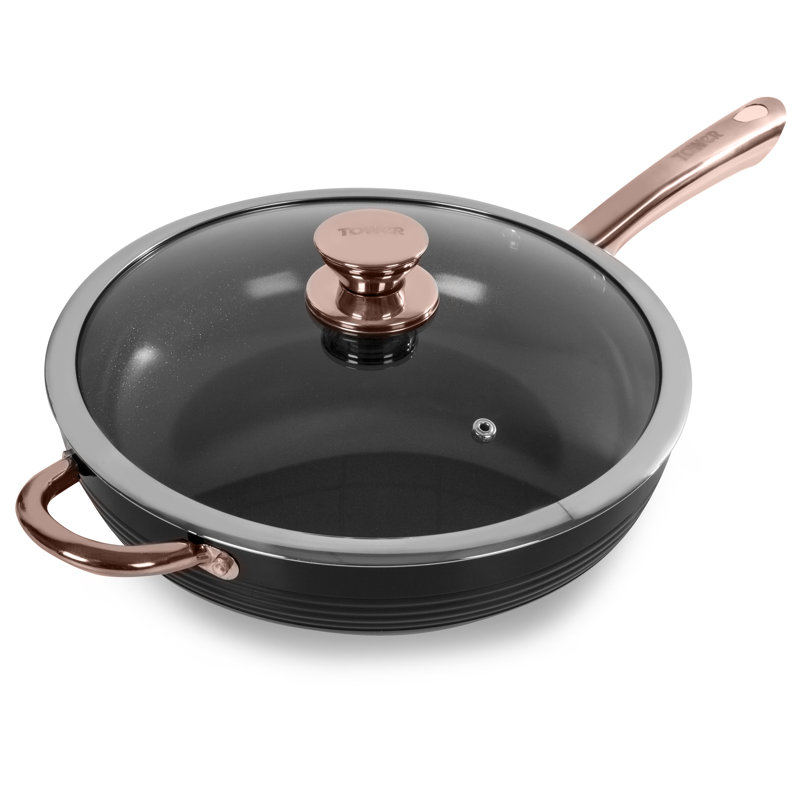 Tower Non-Stick Ceramic Saute Pan with Lid, Black