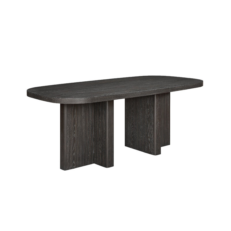 Mez Dining Table, 78 Inch Rectangular Top, Double Pedestal Base, Ebony Black