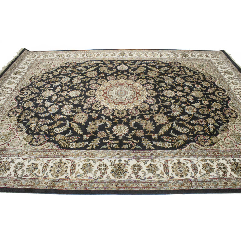 Tapis oriental noir Indo-nain 9x12